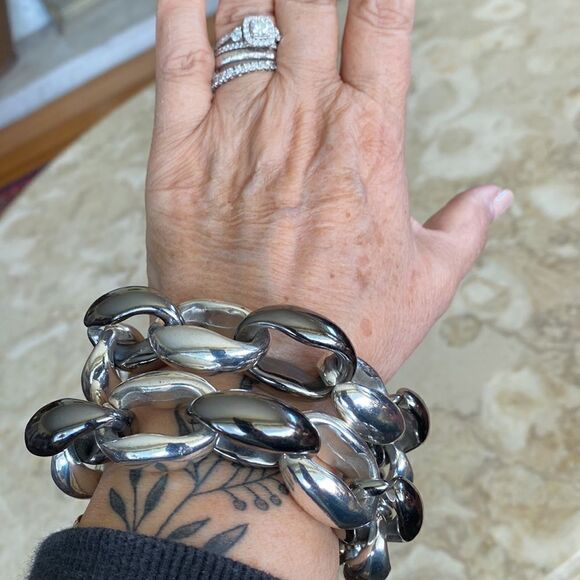 Super Chunky Silver & Titanium Tone Link Toggle Bracelet - Picture 1 of 6